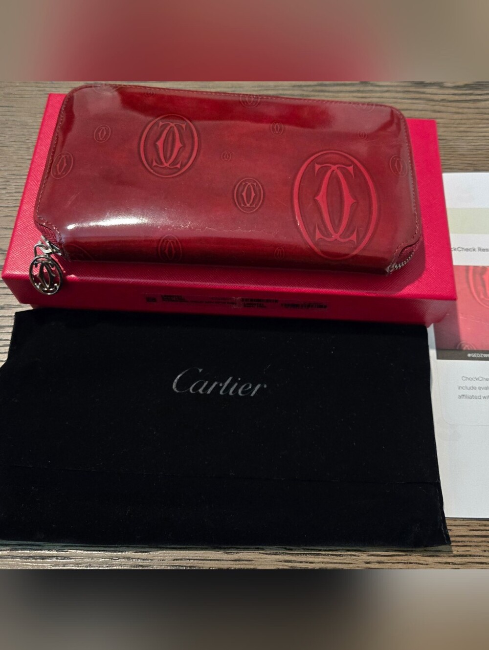Cartier International Patent Leather Wallet Happy Birthday Zip Around with COA